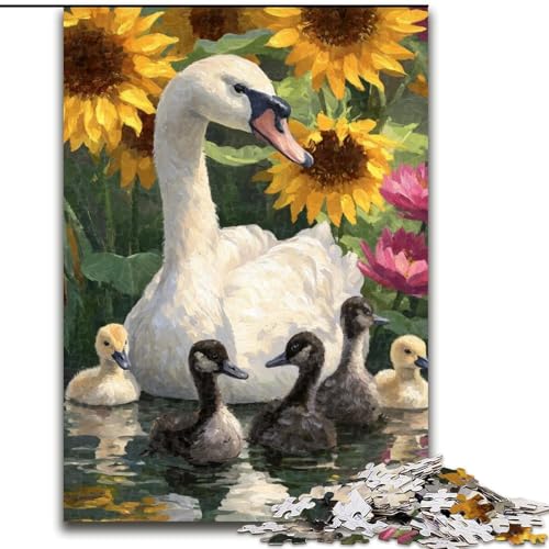Puzzle mit 1000 Teilen für Erwachsene, Sonnenblumenschwan, Stressabbau, schwierige Herausforderung, Wichtelgeschenke für Kinder ab 14 Jahren (Größe 50x75cm) von NBDSOYEWO