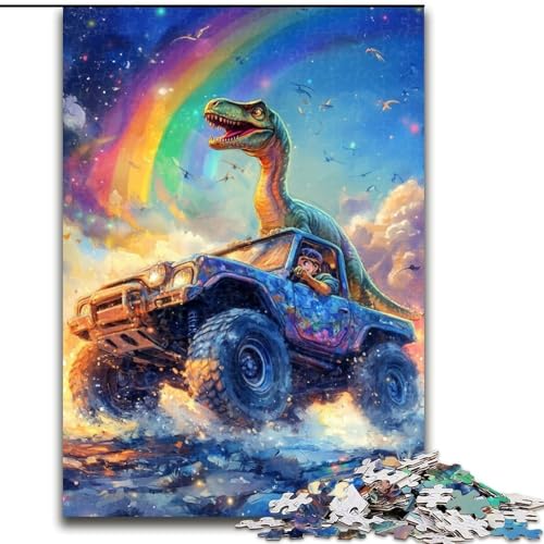 Puzzle mit 1000 Teilen für Teenager, Dinosaurier fährt Auto, geeignet für Kinder ab 14 Jahren, Heimdekoration, tolles Geschenk für die ganze Familie (Größe 50x75cm) von NBDSOYEWO