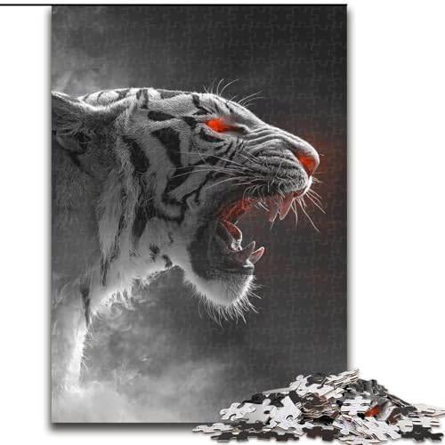 Puzzle mit 1000 Teilen für Teenager, Geschenke, Schwarz-Weiß-Tiger, Spielzeug zum Stressabbau, einzigartige Heimdekoration und Geschenke für 14-Jährige (Größe 26x38cm) von NBDSOYEWO