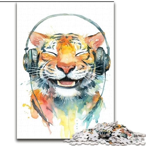 Puzzle mit 1000 Teilen für Teenager, Geschenke, Tiger mit Kopfhörern, Spielzeug, intellektuelles Spiel, stärkt die Liebe zwischen Paaren, für Kinder ab 14 Jahren (Größe 26x38cm) von NBDSOYEWO