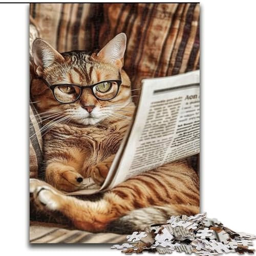 Puzzles für Erwachsene und Jugendliche, 1000 Teile, Katze liest Zeitung, anspruchsvolles Spiel, Spielzeug, Wanddekoration, einzigartige Geburtstags (Größe 26x38cm) von NBDSOYEWO