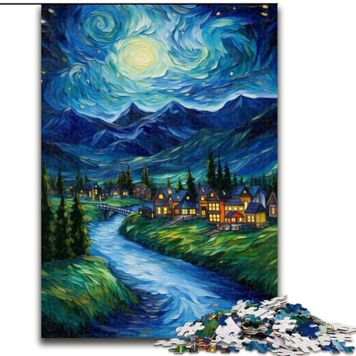 Puzzles für Erwachsene und Jugendliche, 1000 Teile, Sternennacht von Van Gogh, anspruchsvolles Spielspielzeug, Wanddekoration, einzigartige Geburtstags (Größe 50x75cm) von NBDSOYEWO
