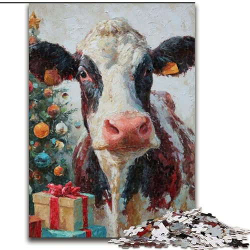 Puzzles für Erwachsene und Jugendliche, 1000 Teile, Weihnachtsmütze, Kuh, anspruchsvolles Spiel, Spielzeug, Wanddekoration, einzigartige Geburtstags (Größe 26x38cm) von NBDSOYEWO