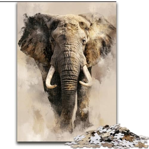 Puzzles für Erwachsene und Teenager, Elefanten-Ölgemälde, lustige Aktivität für zu Hause, Spielzeug für Regentage, Geburtstagsgeschenke (Größe 50x75cm) von NBDSOYEWO