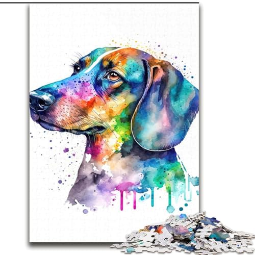 Puzzles für Teenager, 1000 Teile, Dackel-Aquarell, Lernspielzeug für Teenager, ganze Familie ab 14 Jahren (Größe 26x38cm) von NBDSOYEWO
