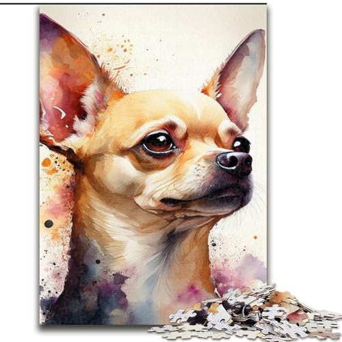 Puzzles für Teenager, 1000-teiliges Puzzle, Chihuahua-Aquarell, Lernspielzeug für Teenager, ganze Familie ab 14 Jahren (Größe 26x38cm) von NBDSOYEWO