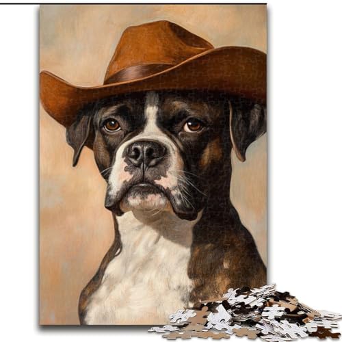 Puzzles für Teenager, 1000-teiliges Puzzle, Cowboy-Boxerhund, Lernspielzeug für Teenager, ganze Familie ab 14 Jahren (Größe 26x38cm) von NBDSOYEWO