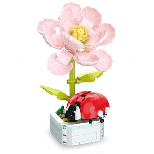 NBFBA Bausteine Set, 201 Klemmbausteine Mini Marienkäfer und Hibiskusblüten Topfpflanze Bausteine Set, Lernspielzeug, Geburtstagsgeschenke für Kinder/Erwachsene/Teens (Kinder ab 6 Jahren) von NBFBA