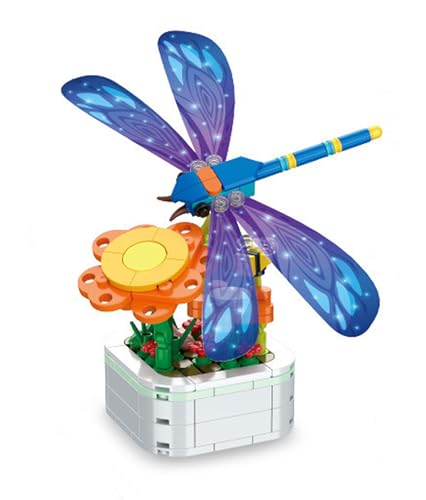 NBFBA Bausteine Set, 214 Klemmbausteine Mini Libelle und Blumen Topfpflanze Bausteine Set, Heimdekoration, Lernspielzeug, Geburtstagsgeschenke für Kinder/Erwachsene/Teens (Kinder ab 6 Jahren) von NBFBA