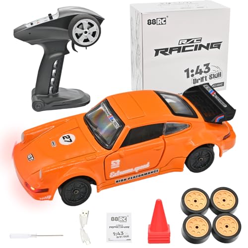 NBJIALIN Ferngesteuertes Drift Auto - 1/43 Mini Alloy Ferngesteuertes Auto mit Gyroskop,2.4Ghz Full Proportional,4WD Hight Speed RC Autos mit LED Lichtern für Rc Spielzeug Geschenke (Orange) von NBJIALIN