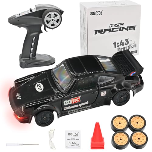 NBJIALIN Ferngesteuertes Drift Auto - 1/43 Mini Alloy Ferngesteuertes Auto mit Gyroskop,2.4Ghz Full Proportional,4WD Hight Speed RC Autos mit LED Lichtern für Rc Spielzeug Geschenke (Schwarz) von NBJIALIN