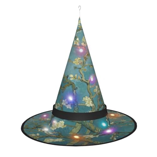 NBRIEU Faltbarer Hexenhut mit Mandelblüten-Druck, Hexenhut, Vampir, Halloween-Kostüm-Zubehör von NBRIEU