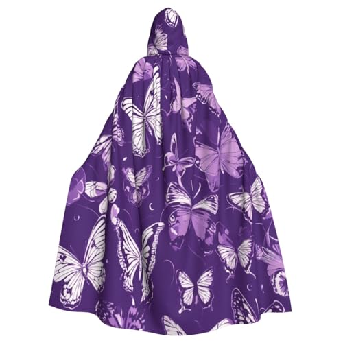 NBRIEU Morgenmantel in voller Länge mit Blumenmuster, violette Schmetterlinge, mit Kapuze, Karnevals- und Cosplay-Kostüm von NBRIEU