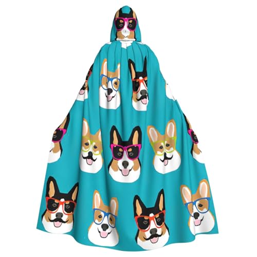 NBRIEU Uni Ganzkörper-Umhang mit süßem Corgi-Brille und Schnurrbärt-Druck, mit Kapuze, Karneval, Cosplay-Kostüm NBRIEU Uni Ganzkörper-Umhang mit süßem Corgi-Brille und Schnurrbärt-Druck, mit Kapuze, Karneval, Cosplay-Kostüm von NBRIEU