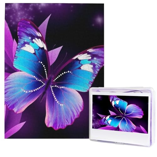 Blau Lila Schmetterling Puzzles aus Fotos 500 Teile Personalisiertes Holzpuzzle Herausfordernde Puzzles für Erwachsene Benutzerdefinierte Bilderpuzzle Geschenke für Familie Hochzeit Freund von NBSKSDLK