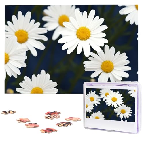 Blumen Gänseblümchen Puzzles aus Fotos 1000 Teile Personalisiertes Holzpuzzle Herausfordernde Puzzles für Erwachsene Benutzerdefinierte Bilderpuzzle Geschenke für Familie Hochzeit Freund von NBSKSDLK
