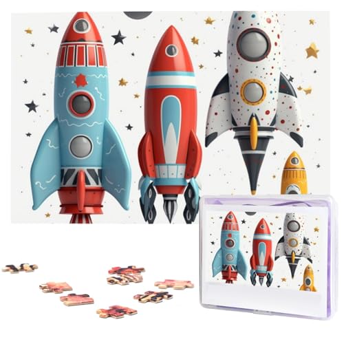 Cartoon Raketen Puzzles aus Fotos 1000 Teile Personalisiertes Holzpuzzle Herausfordernde Puzzles für Erwachsene Benutzerdefinierte Bilderpuzzle Geschenke für Familie Hochzeit Freund von NBSKSDLK