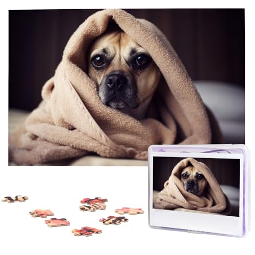 Hund in einer Decke Puzzles aus Fotos 1000 Teile Personalisiertes Holzpuzzle Herausfordernde Puzzles für Erwachsene Benutzerdefinierte Bilderpuzzle Geschenke für Familie Hochzeit Freund von NBSKSDLK