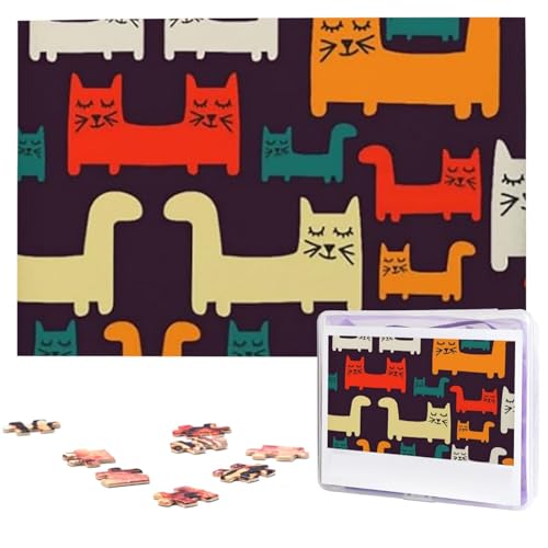 Katze Illustration Puzzles aus Fotos 1000 Teile Personalisiertes Holzpuzzle Herausfordernde Puzzles für Erwachsene Benutzerdefinierte Bilderpuzzle Geschenke für Familie Hochzeit Freund von NBSKSDLK
