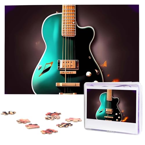 Musik grüne Gitarre Puzzles von Fotos 1000 Teile Personalisiertes Holzpuzzle Herausfordernde Puzzles für Erwachsene Benutzerdefinierte Bilderpuzzle Geschenke für Familie Hochzeit Freund von NBSKSDLK
