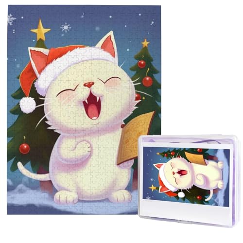 Personalisiertes Holzpuzzle mit süßer Katze, die Weihnachtslieder singt, aus Fotos für Erwachsene, Geschenke für Familie, Hochzeit, Freunde von NBSKSDLK