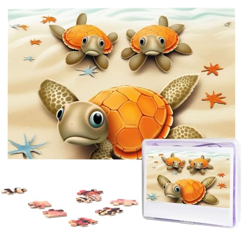 Schildkröte Seestern Puzzles aus Fotos 1000 Teile Personalisiertes Holzpuzzle Herausfordernde Puzzles für Erwachsene Benutzerdefinierte Bilderpuzzle Geschenke für Familie Hochzeit Freund von NBSKSDLK