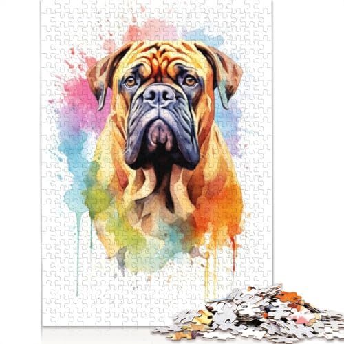 Aquarell-Bullmastiff-Puzzle für Erwachsene, Premium-Puzzle aus 100% recyceltem Brett, schwierige Puzzles für Kinder ab 12 Jahren, 1500 Teile (85 x 57 cm) von NBVDRF