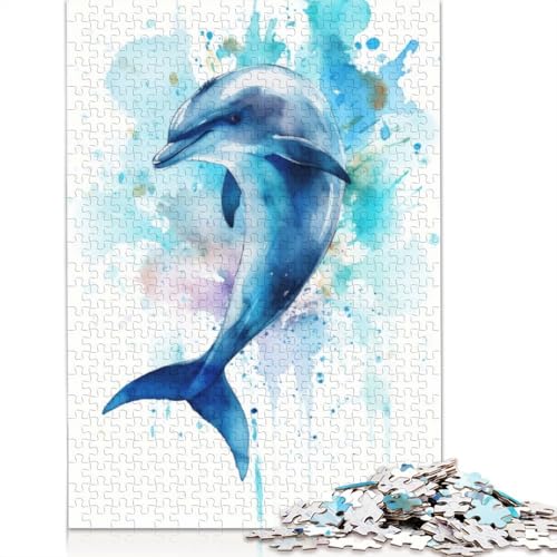 Aquarell-Delfin, 1500 Puzzles für Erwachsene, Lernspiel, Puzzlespiele für Erwachsene, für Jungen oder Mädchen, 1500 Teile (85 x 57 cm) von NBVDRF
