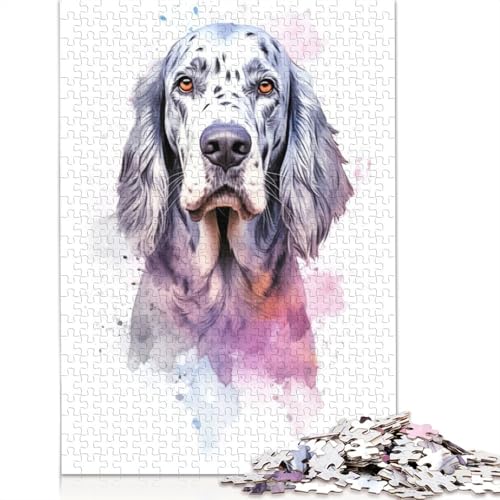 Aquarell-Puzzle für Erwachsene mit englischem Setter, 520 Teile, 100% recycelte Holzplatte, Denkspiele für Erwachsene, für Jungen oder Mädchen, 520 Teile (52 x 38 cm) von NBVDRF