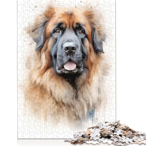 Aquarell-Puzzle mit Leonberger-Hund, 1000 Teile, für Erwachsene, 100% recycelte Holzplatte, schwierige Puzzles für Frauen und Männer, 1000 Teile (75 x 50 cm) von NBVDRF