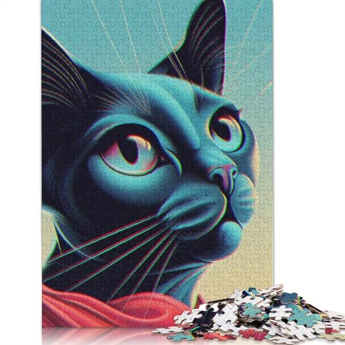 Blue Cat Fantasy Puzzle für Erwachsene, 1000 Teile, 100 Prozent recycelte Holzplatte, Denkpuzzle für Erwachsene, für Jungen oder Mädchen, 1000 Teile (75 x 50 cm) von NBVDRF