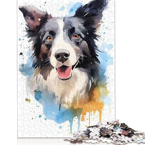 Border Collie Aquarell, 1500-teiliges Puzzle für Erwachsene, Dekompressionsspielzeug, Denksportaufgaben für Frauen und Männer, 1500 Teile (85 x 57 cm) von NBVDRF