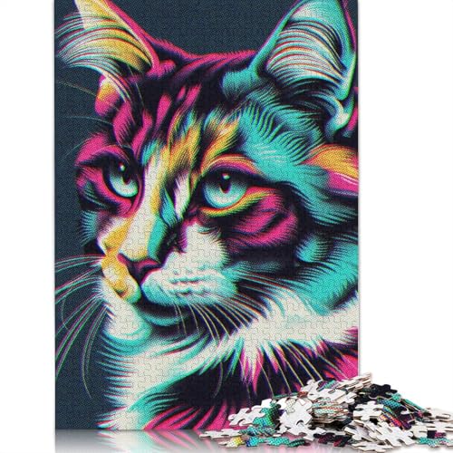 Buntes Katzen-Puzzle für Erwachsene, 1000 Teile, anspruchsvolle Familienspiele, Denksportaufgaben für Kinder ab 12 Jahren, 1000 Teile (75 x 50 cm) von NBVDRF