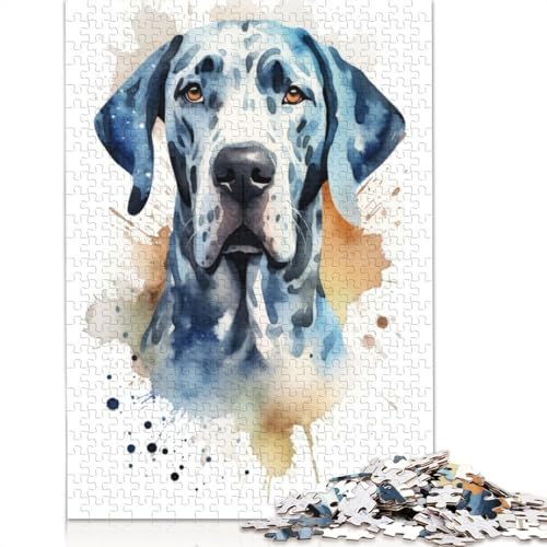 Deutsche Dogge Aquarell-Puzzles, farbenfrohe, Coole Puzzles für Kinder ab 12 Jahren, 1000 Teile (75 x 50 cm) von NBVDRF