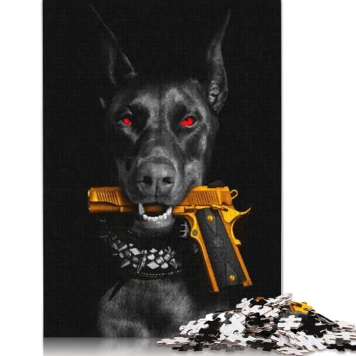 Dobermann mit Pistole, Puzzle 1000 Teile für Erwachsene, kreative Spiele, Puzzlespiele für Erwachsene für Jungen oder Mädchen, 1000 Teile (75 x 50 cm) von NBVDRF