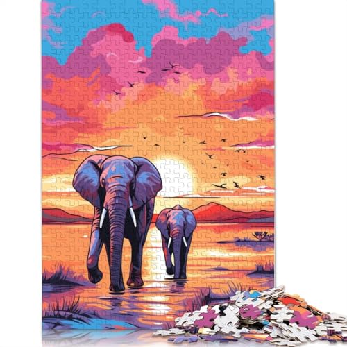 Elefanten Afrika Sonnenuntergang Puzzles für Erwachsene 1500 Herausfordernde und knifflige Ungewöhnliche Puzzles für Kinder ab 12 Jahren 1500 Teile (85x57cm) von NBVDRF