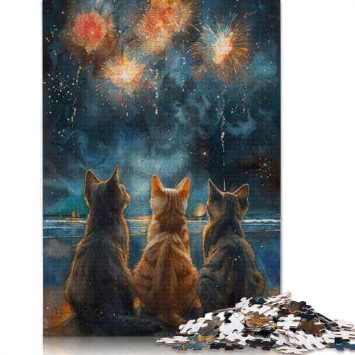 Feuerwerk-Katzen-Sternennacht-Puzzle für Erwachsene ab 18 Jahren, Upe-Lernspiele, Puzzle für Erwachsene und Kinder, 1500 Teile (85 x 57 cm) von NBVDRF