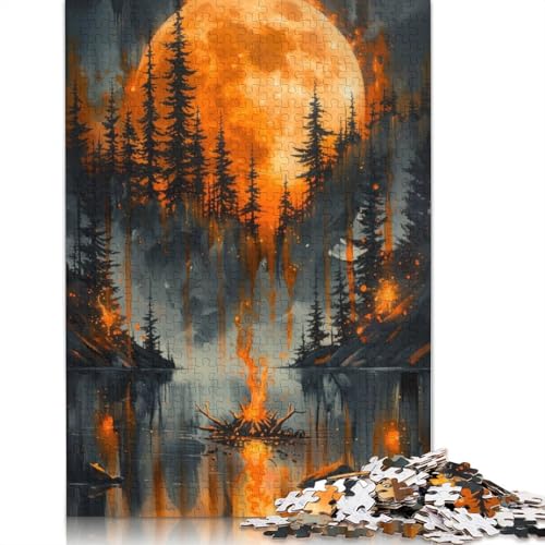 Fiery Moon Forest Puzzle-Spielzeug für Erwachsene, Lernspiel, Puzzlespiele für Erwachsene für Frauen und Männer, 1500 Teile (85 x 57 cm) von NBVDRF