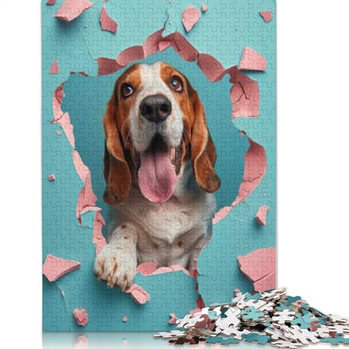 Fröhliches Basset Hound-Puzzle, rechteckig, Papp-Puzzle, Geschenk für Kinder ab 12 Jahren, 520 Teile (52 x 38 cm) von NBVDRF