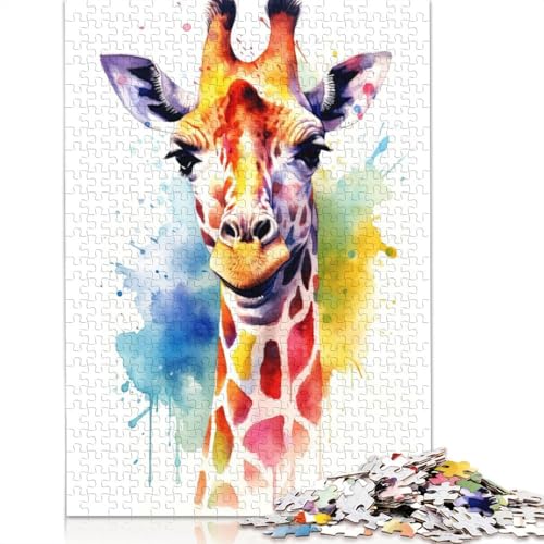 Giraffe Aquarell 1000-teiliges Puzzle, interessanter Stressabbau, Beste Puzzles für Kinder ab 12 Jahren, 1000 Teile (75 x 50 cm) von NBVDRF