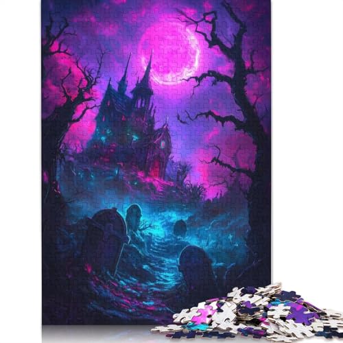 Haunted Mansion Under Neon Moon Puzzles für Erwachsene, schwierige und anspruchsvolle Denksportaufgaben für Erwachsene und Kinder, 1000 Teile (75 x 50 cm) von NBVDRF