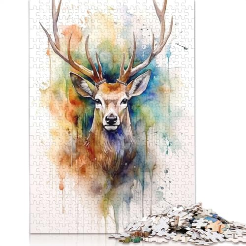Hirsch-Aquarell, 1000 Puzzles für Erwachsene, Lernspiel, Puzzlespiele für Erwachsene für Jungen oder Mädchen, 1000 Teile (75 x 50 cm) von NBVDRF