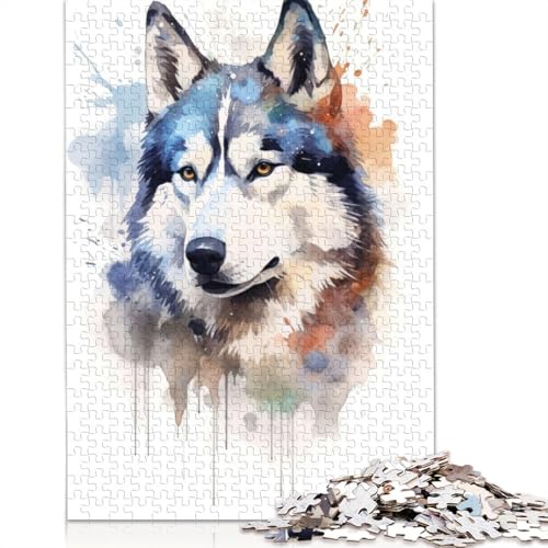 Husky-Aquarell-Hund-Puzzle, farbenfrohe, Coole Puzzles für Kinder ab 12 Jahren, 1500 Teile (85 x 57 cm) von NBVDRF