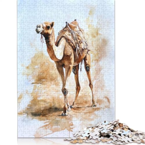 Kamel-Aquarellmalerei, Puzzle für Erwachsene, 1000 Teile, 100 Prozent recycelte Holzplatte, Denkpuzzle für Erwachsene, für Jungen oder Mädchen, 1000 Teile (75 x 50 cm) von NBVDRF