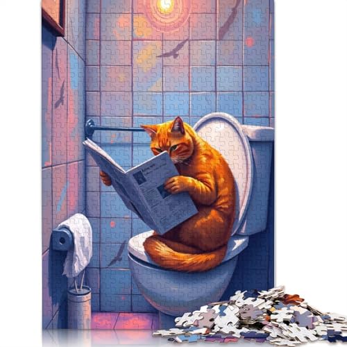 Katze liest im Badezimmer, 1000-teiliges Puzzle, Denksportaufgabe, Problemlösungspuzzle für Erwachsene und Kinder, 1000 Teile (75 x 50 cm) von NBVDRF