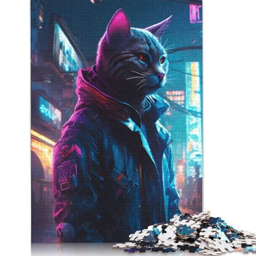 Katzen-Futuristisches 1000-teiliges Puzzle für Erwachsene, interessante Stressabbau-Puzzlespiele für Erwachsene, Teenager, 1000 Teile (75 x 50 cm) von NBVDRF