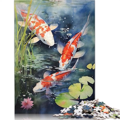 Koi-Fisch-Aquarell-Puzzle für Erwachsene, 1000 Teile, schwierige Problemlösungsrätsel für Erwachsene, für Jungen oder Mädchen, 1000 Teile (75 x 50 cm) von NBVDRF