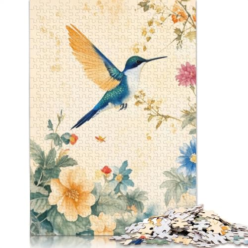 Kolibri in blühender Aquarellmalerei, 1000 Puzzles für Erwachsene, Lernspiel, Puzzlespiele für Erwachsene für Jungen oder Mädchen, 1000 Teile (75 x 50 cm) von NBVDRF