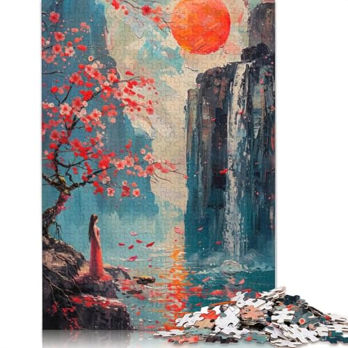 Lady of Waterfall Painting Puzzle für Erwachsene, Premium-Puzzle aus 100% recyceltem Brett, Problemlösungspuzzles für Erwachsene und Kinder, 520 Teile (52 x 38 cm) von NBVDRF