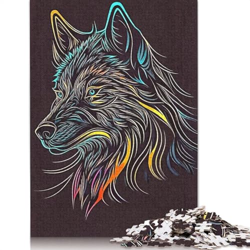 Line Art Wolf Puzzles, farbenfrohe und Coole Puzzles für Kinder ab 12 Jahren, 520 Teile (52 x 38 cm) von NBVDRF